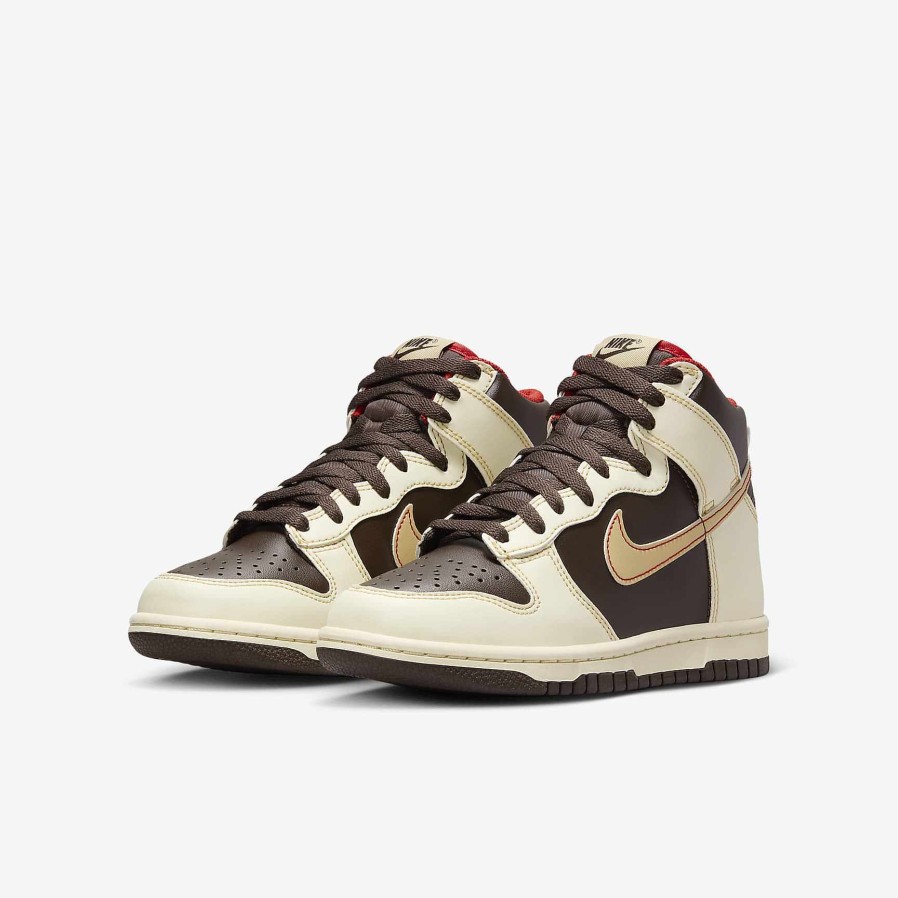 Kids Nike Dunks & Blazers | Nike Dunk High Baroque Brown/Coconut Milk/Mystic Red/Sesame