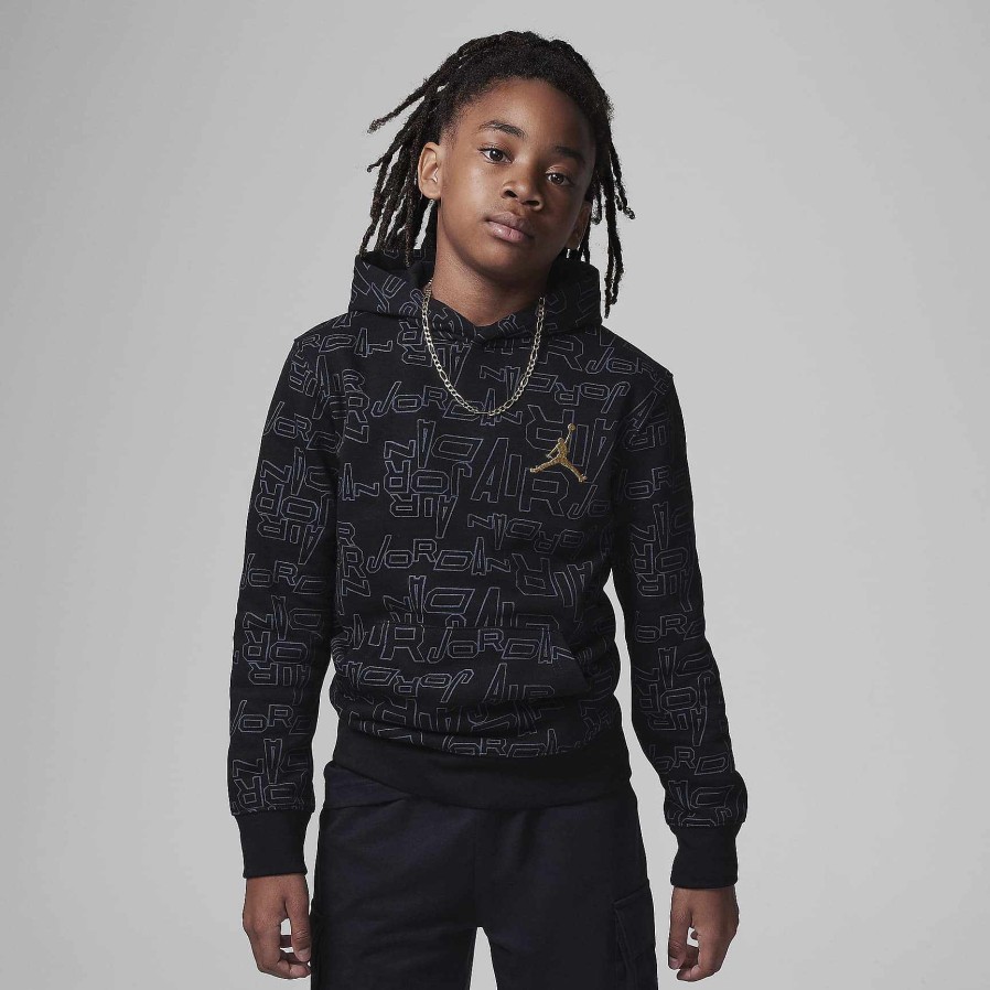 Kids Nike Jordan | Jordan Take Flight Black And Gold Printed Pullover