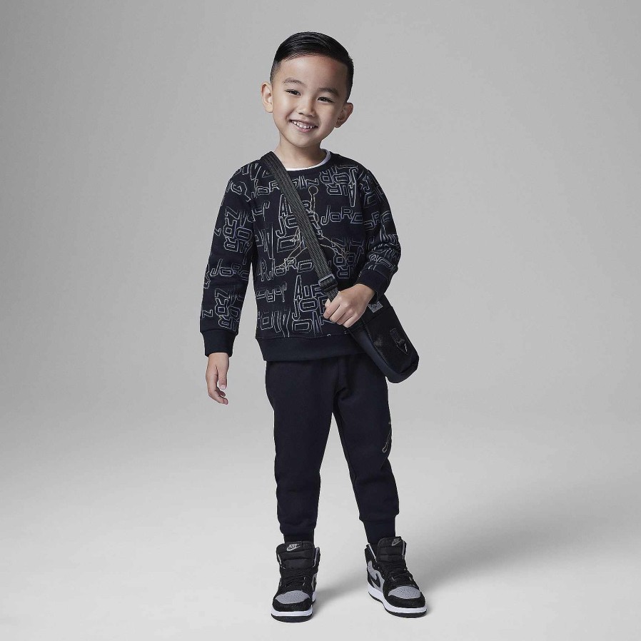 Kids Nike Matching Sets | Jordan Take Flight And Gold Crew Set Black