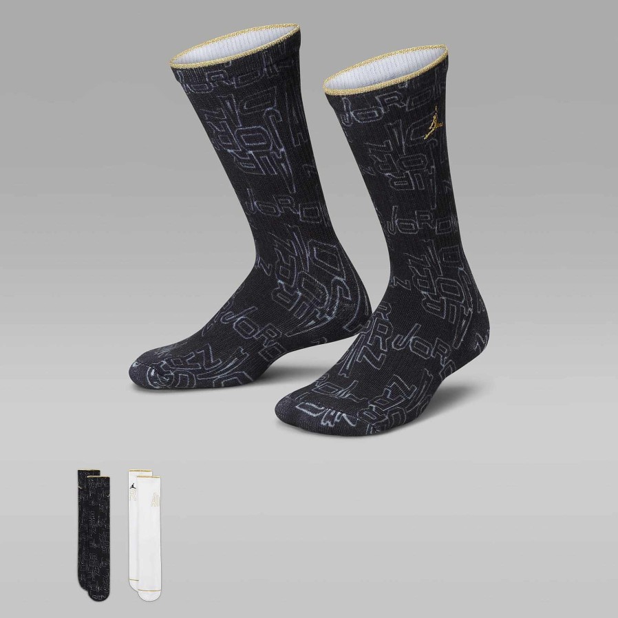 Kids Nike Jordan | Jordan And Gold Crew Socks (2 Pairs) Black