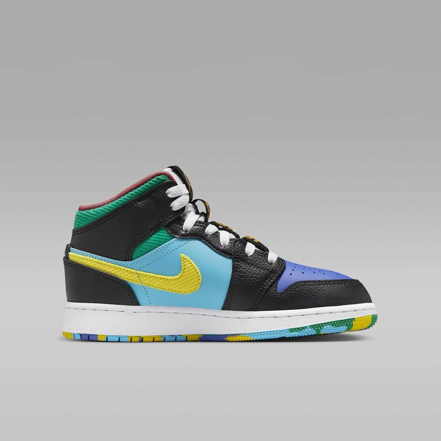 Kids Nike Lifestyle | Air Jordan 1 Mid Sneaker School Black/University Red/Light Ultramarine/Opti Yellow