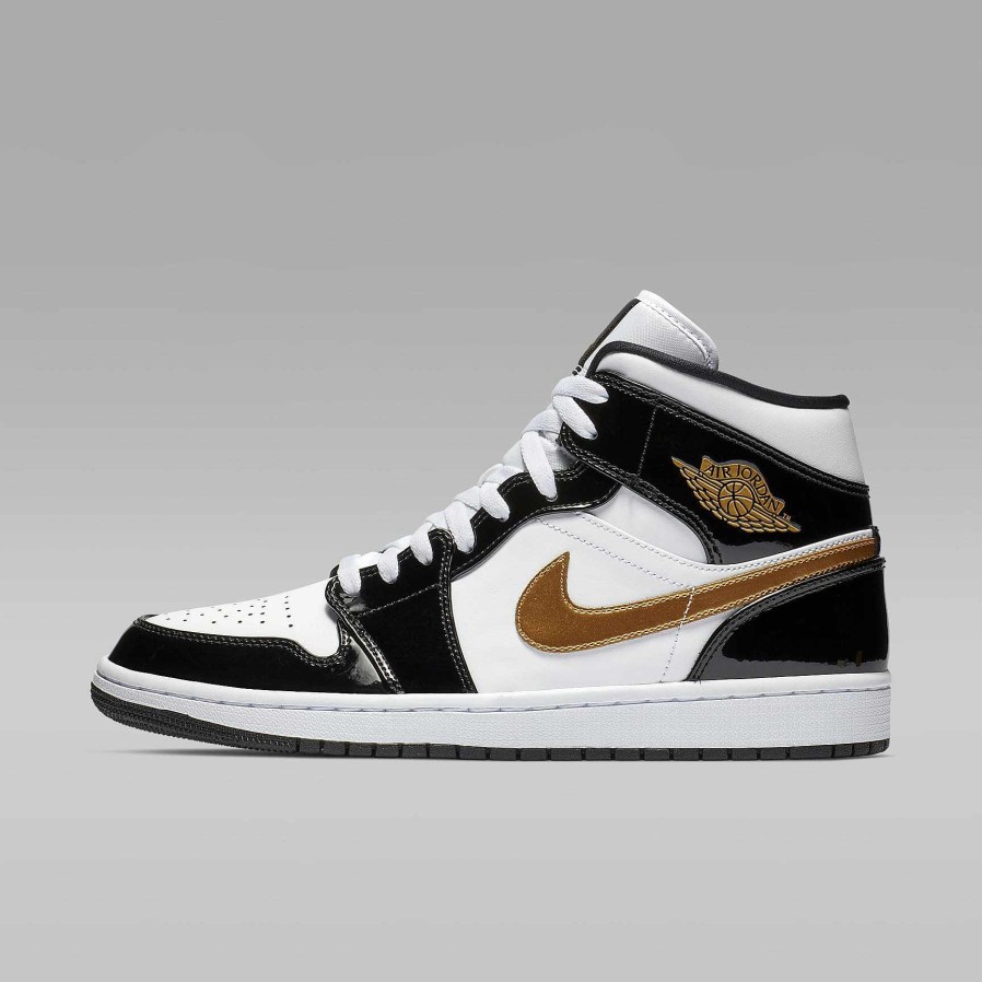 Men Nike Cyber Monday Shoes | Air Jordan 1 Mid Se Black/White/Metallic Gold