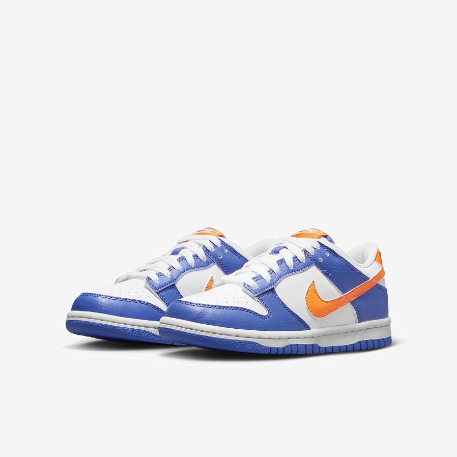 Kids Nike Dunks & Blazers | Nike Dunk Low Blue Joy/White/Black/Bright Mandarin