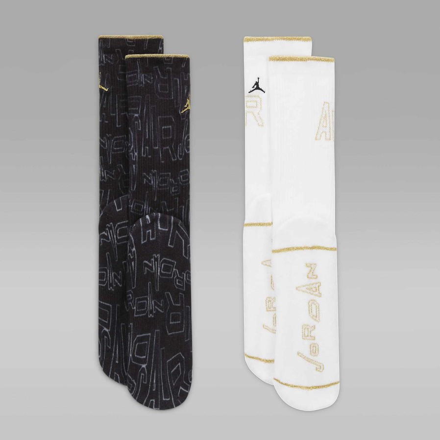 Kids Nike Jordan | Jordan And Gold Crew Socks (2 Pairs) Black