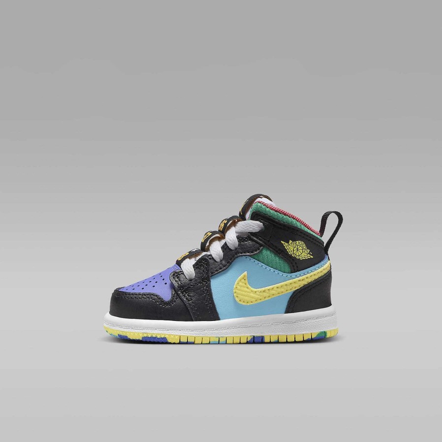 Kids Nike Jordan | Jordan 1 Mid Sneaker School Black/University Red/Light Ultramarine/Opti Yellow