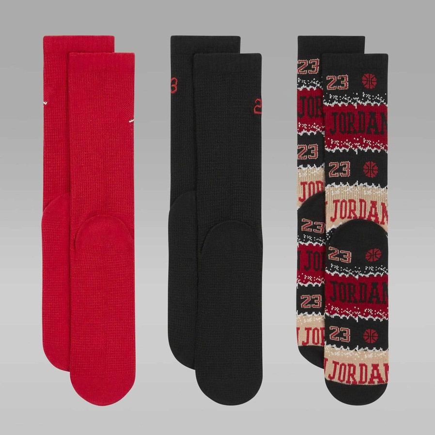 Kids Nike Socks | Jordan Mj Holiday Crew Socks (3 Pairs) Gym Red