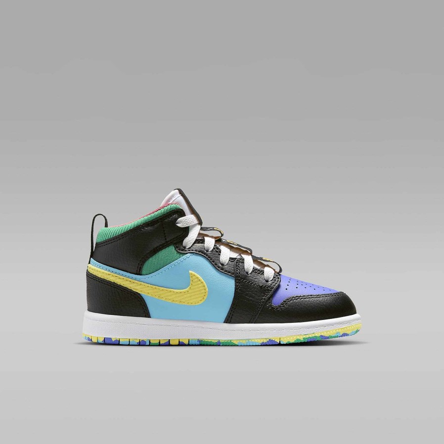 Kids Nike Lifestyle | Jordan 1 Mid Sneaker School Black/University Red/Light Ultramarine/Opti Yellow