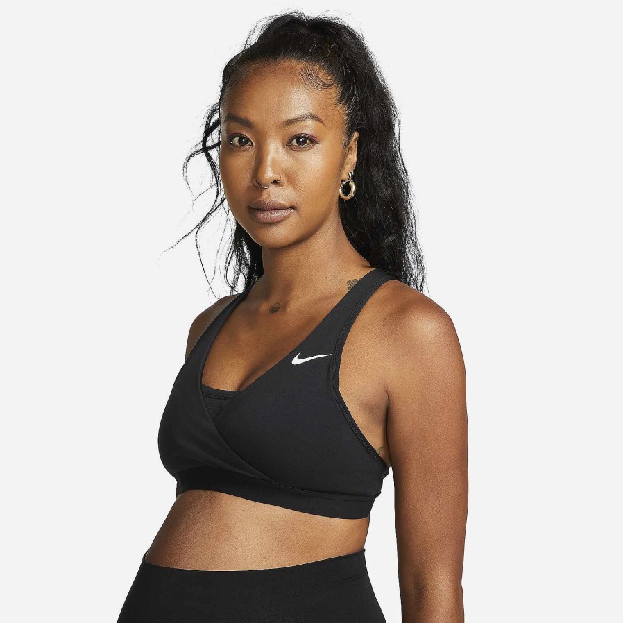 Women Nike Bras | Nike Swoosh (M) Black/Black/White