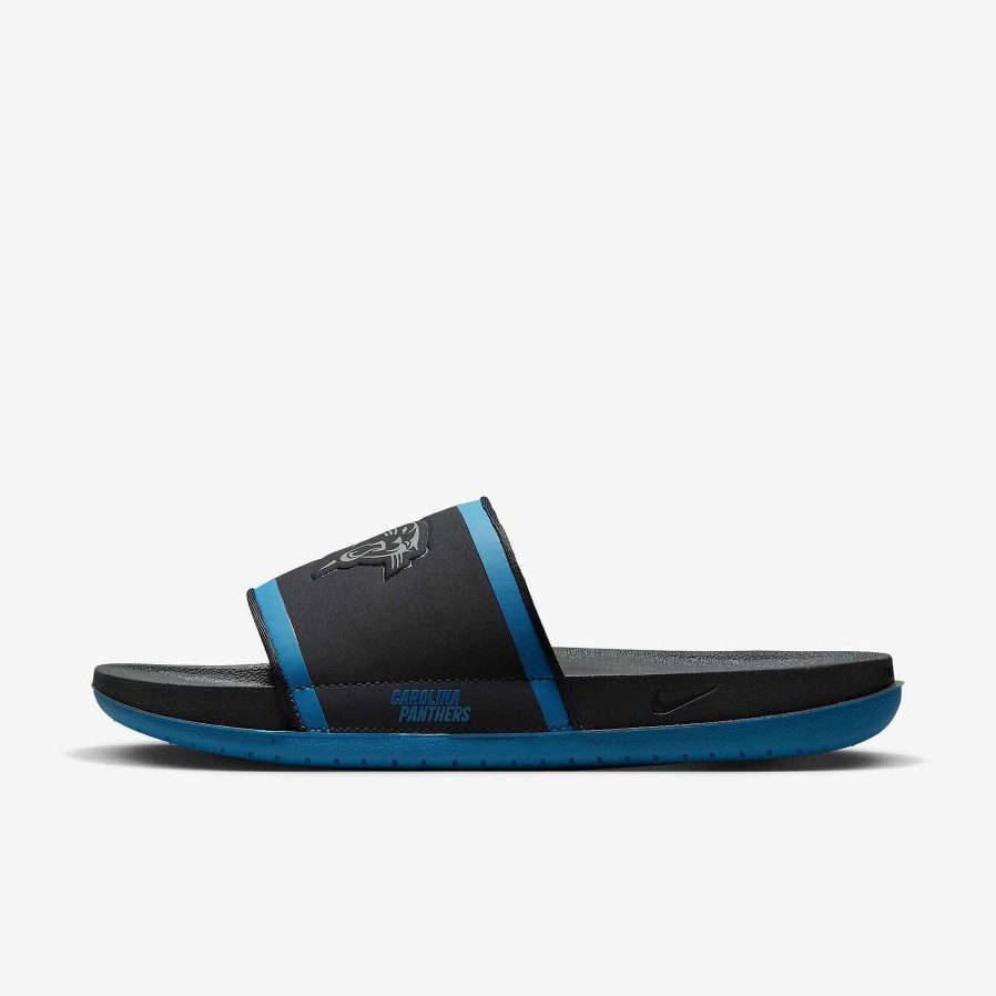 Men Nike Sandals & Slides | Nike Offcourt (Nfl Carolina Panthers) Anthracite/Tidal Blue/Medium Silver